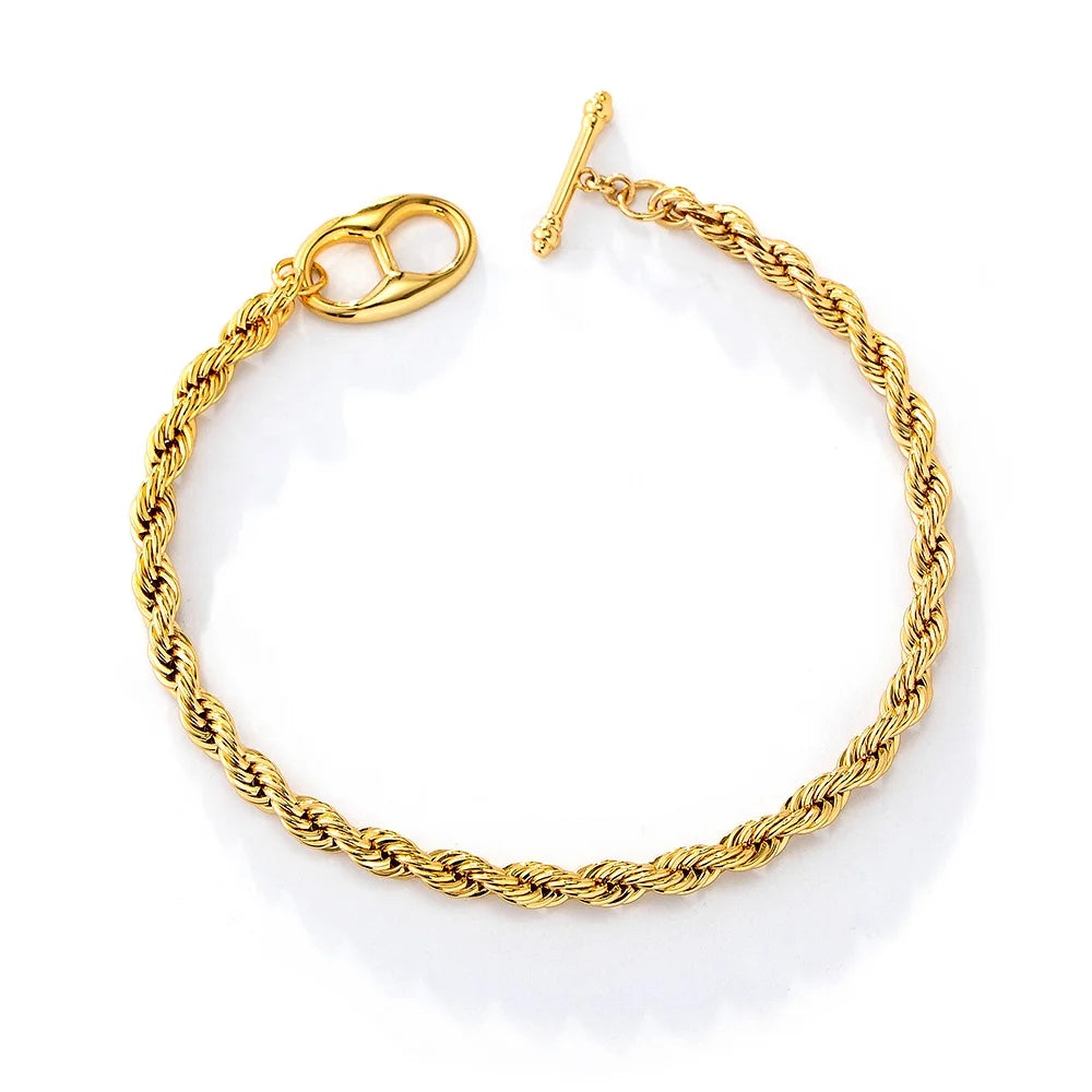 Designer Twisted Rope Friendship Pig Nose Psj Brass Rhodium 18k Gold Plated  Plain Chain Bracelets for Women Femme