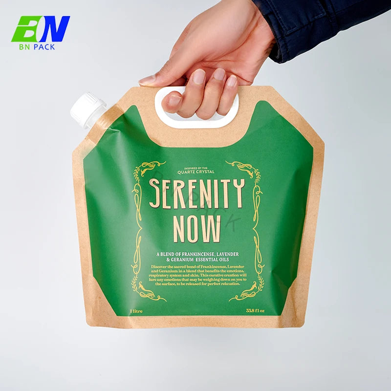 Custom OEM Clear Packaging Nozzle Bag with Handle 4L 5L Spout Pouch Outdoor Use Gas Drinking Flexible Plastic Beverage Bag