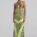 New Fashion Halter Neck V Neck Open Back Leopard Print Sleeveless Sexy Long Dresses for Women