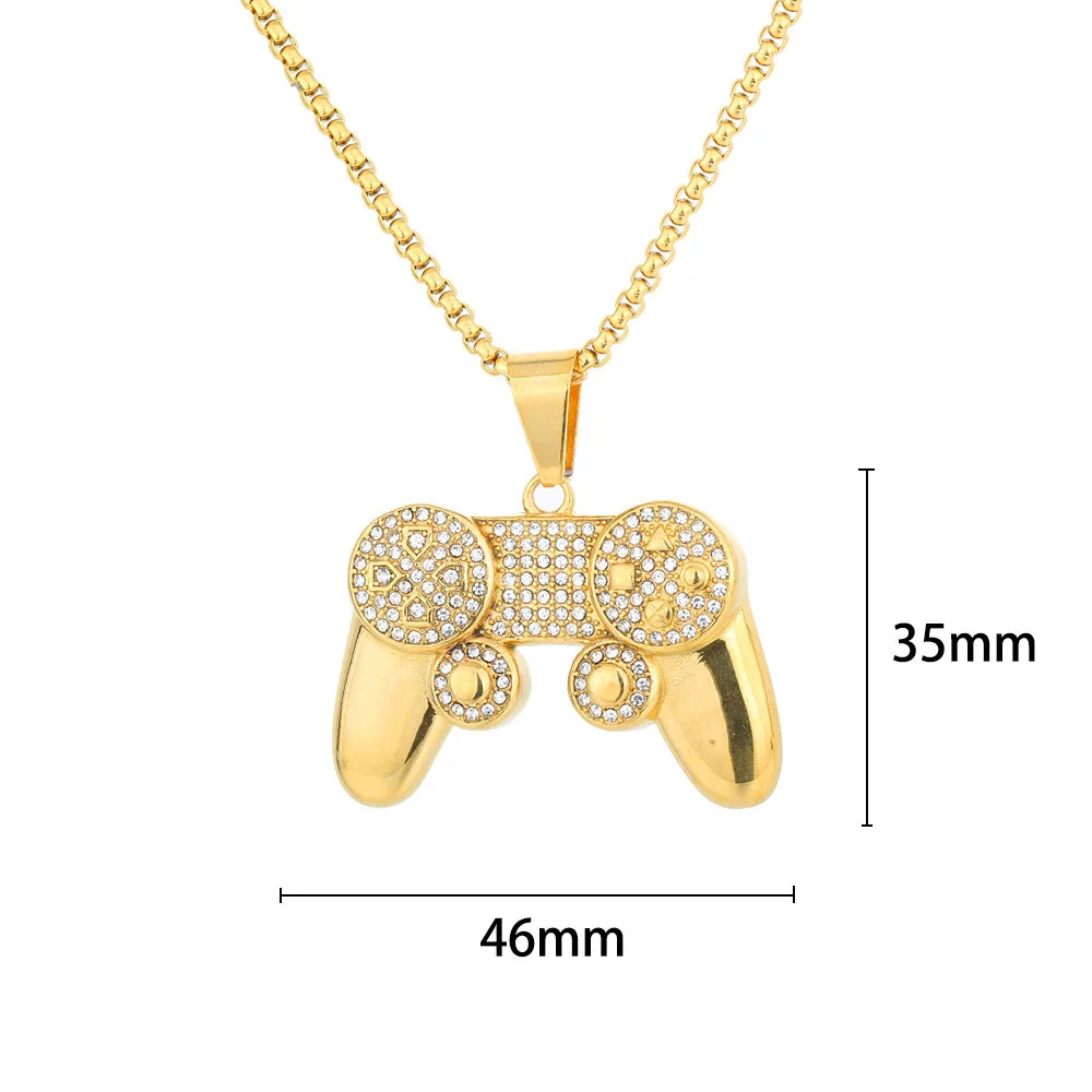 HipHop GamePad Pendant Men's Necklace 18k Gold Plated Zircon Stainless Steel Pendant Necklace