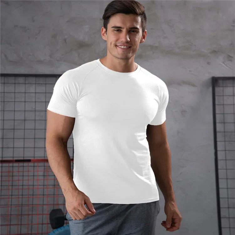 Wholesale Compression Gym Top Training Tight Fit Spandex Fabric Short Sleeve Sportswear Cheap Men's T-Shirts