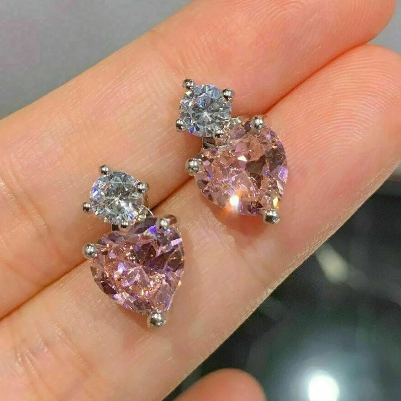Wholesale Fashon Jewellery Brass pink Cubic Zirconia Huggie Hoop Earrings Korean Popular Heart-shaped Earrings