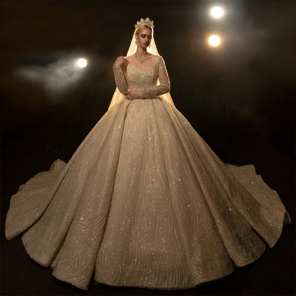 Jancember NS4312 2022 Fashion Plus Size Long Sleeve Wedding Gowns Dress for Fat Women