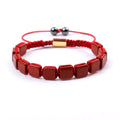 Men's Classic Design Natural Stone Square Flat Beaded Lapis Onyx Howlite Red Jasper Bracelet for Wedding or Gift for Men Women MegaBDM