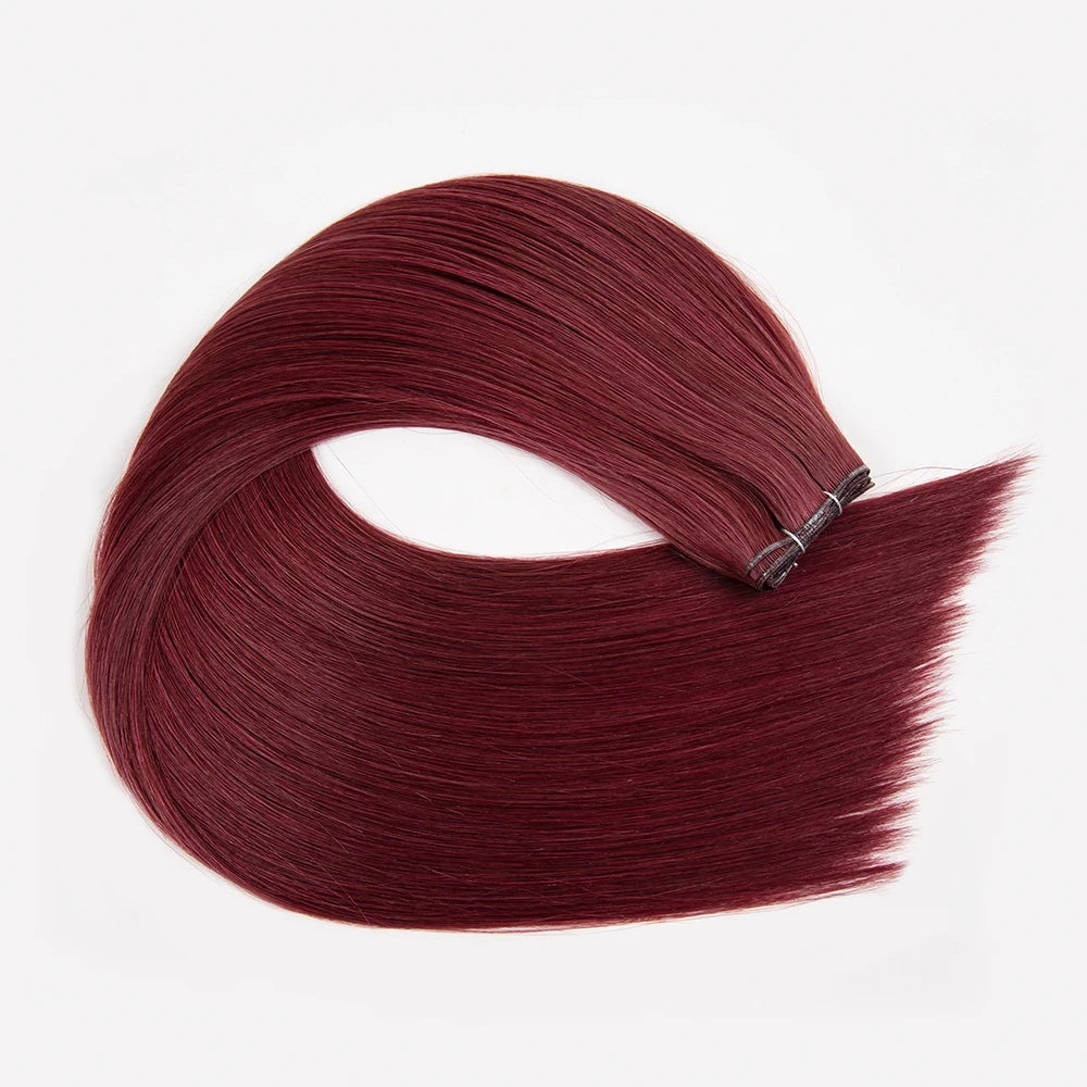 European Virgin Hair Extensions Silky Straight Wave Thinnest Invisible Weft Double Drawn No Tangles Genius Weft