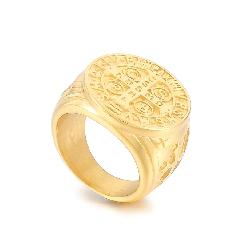KALEN Men Gold/Silver/Black Stainless Steel Christian Cross Jewelry Ring