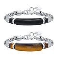 Olan Jewelry Fashion 12mm Bent Carnelian and Tiger Eye Stone 316L Stainless Steel Bracelets for Men