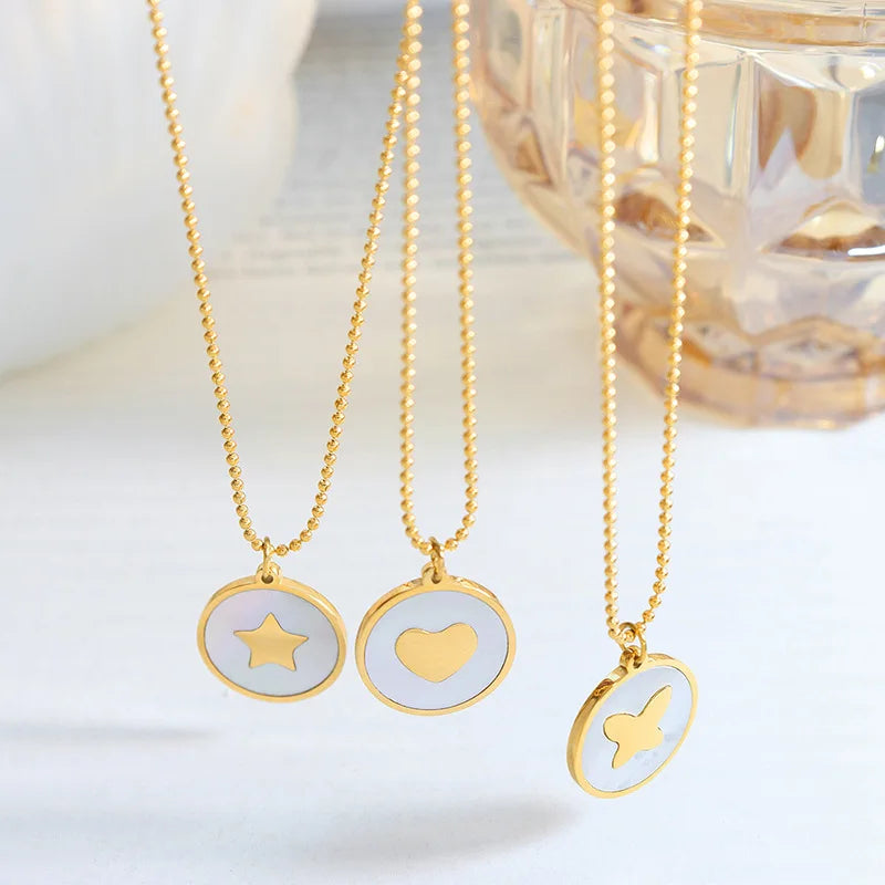 Trendy Women Jeweleries Necklaces Beads Engrave Geometric Star Heart Butterfly Necklace Collar De Acero Inoxidable