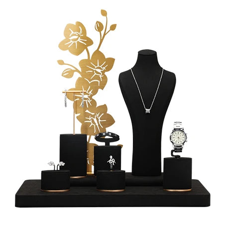 Wholesale Custom Black Jewelry Display Stand Set Customized Ring Necklace Bracelet Earring Jewellery Display Set for Jewelry