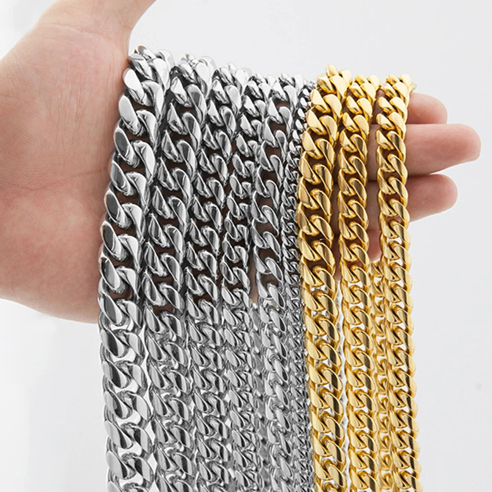 9mm 10.5mm Thick Heavy Chain Cuban Jewelry Stainless Steel Flat Clasp London Hot 18k Gold Plated Mens Miami Cuban Link Chain