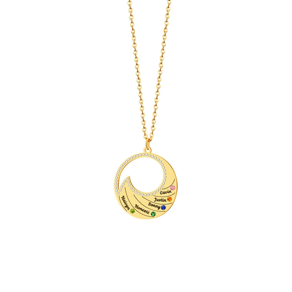 Women's Custom Stainless Steel Fashion Pendant Necklace Multiple Name and Birthstone Surfing Sea Wave Charm Trendy Gift