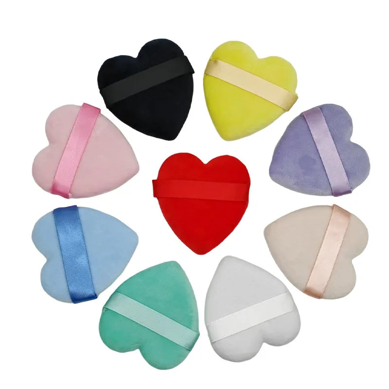 HMU Custom Logo Soft Material Natural Cotton Face Loose Powder Heart Shape Finger Velour Makeup Powder Puff With Logo