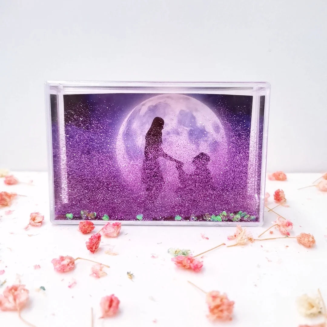 Purple Heart-Shaped Glitter Decorations Preserved Valentine's Day Photo Frames with Liquid Gift Idea for Valentine's Day