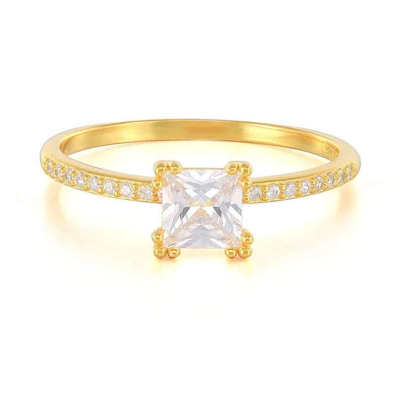 18k Gold Square Cubic Zirconia 925 Sterling Silver Jewelry Engagement Eternity Rings for Women