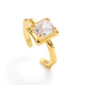 Chris April Low MOQ Brass PVD Gold Plating 5A Zircon Four Claw Setting Bamboo Shape Organic Finger Ring