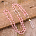 Women's Natural Rose Quartz Healing Crystal Pendant Mala Beads Necklace Gold Plated for Yoga Party Jewelry and Fashion Gifts