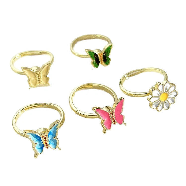 Rotatable Daisy Flower Butterfly Rotating Ring Fashion Jewelry Adjustable Spinner Spin Spinning Fidget Rings for Anxiety
