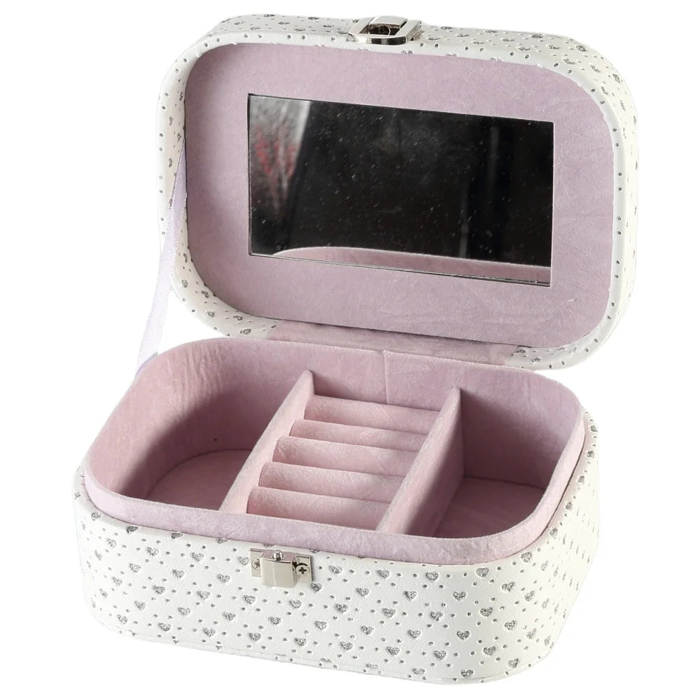 White Shining PU Leather Jewelry Box with Portable Rings Earrings Storage Popular Design