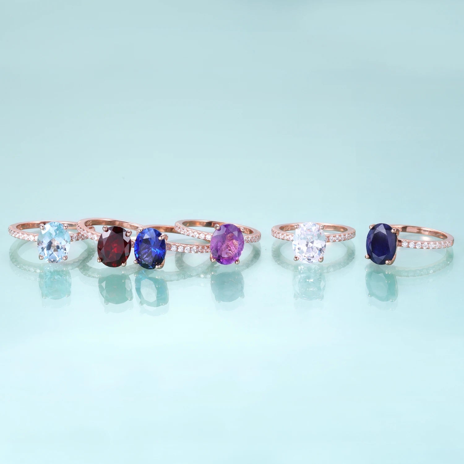 KH066 Abiding Fine Jewelry Factory Half Eternity 925 Sterling Silver 4 Prong Setting Oval 5x7mm Gemstone Engagement Ring