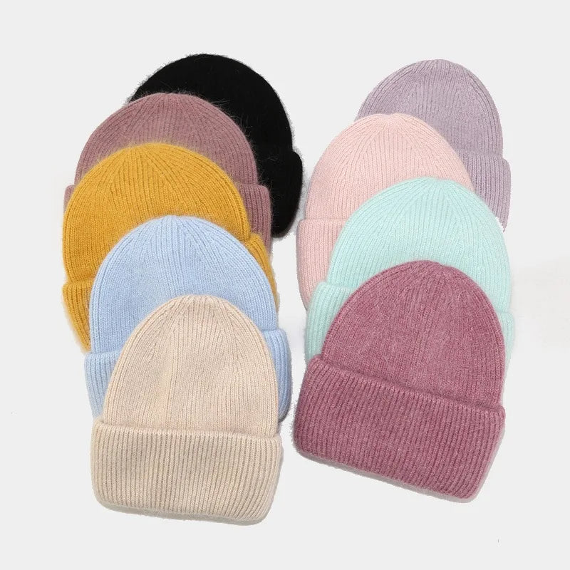 New Arrival Soft Rabbit Hair Knit Hat Winter Warm Funny Cute Rabbit Fur Beanie Knitted Winter Ski Cap