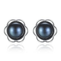 Daidan Earrings Silver 925 Ladies Black Stud Real Pearl 925 Pearl Flower Earrings