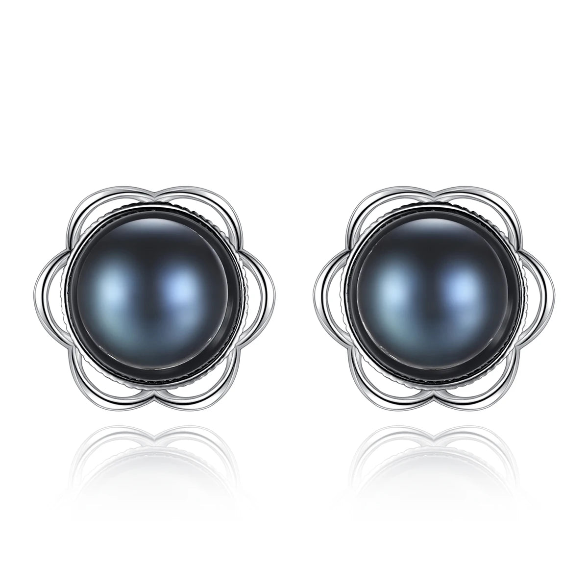 Daidan Earrings Silver 925 Ladies Black Stud Real Pearl 925 Pearl Flower Earrings