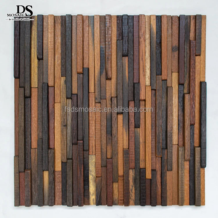 Long Strip Black Brown 3D Boat Wood Mosaic Tile Kitchen Backsplash Bathroom Wooden Wall Art Panel Wood Tiles Home Decoration