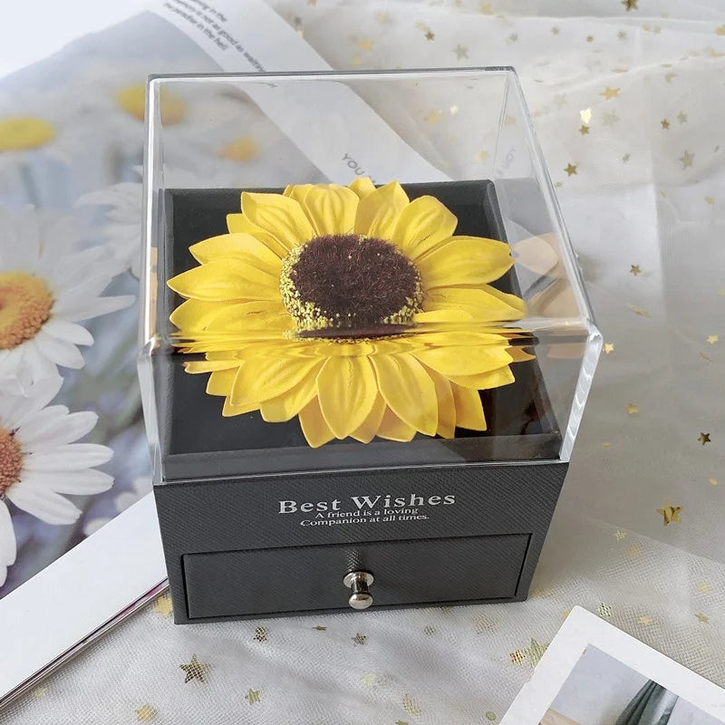 A1 Modern Preserved Rose Sunflower Soap Flower Jewelry Gift Box Set with Eternal Rose Design