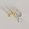 Luxury INS Fashion Pure 925 Sterling Silver CZ Zircon Asymmetrical Moon and Star Shape Hoop Earrings for Women Girls Jewelry