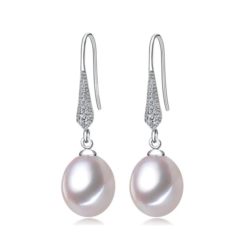 Fengyi Wholesale Fashion White Copper Gold Plated Vintage Simple Classic Elegant Freshwater Pearl Pendant Earrings for Woman
