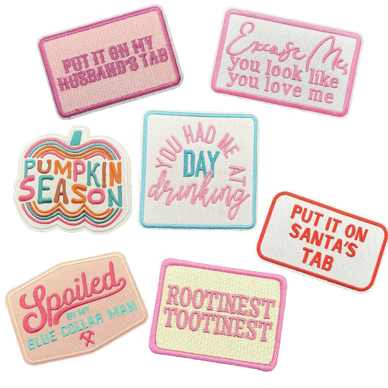 Wholesale High Quality Merrow Letter Embroidery Patches Custom Logo Iron on Cowgirl Embroidered Patches for Clothing Hat Bags