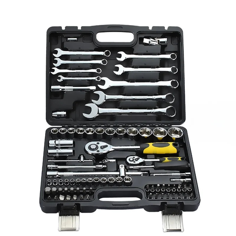 82Pcs 1/2"&1/4" Dr. Hardware Hand Torque Socket Combination Wrench Set Metric Combination Ratchet Spanners Set Car Repair Tools