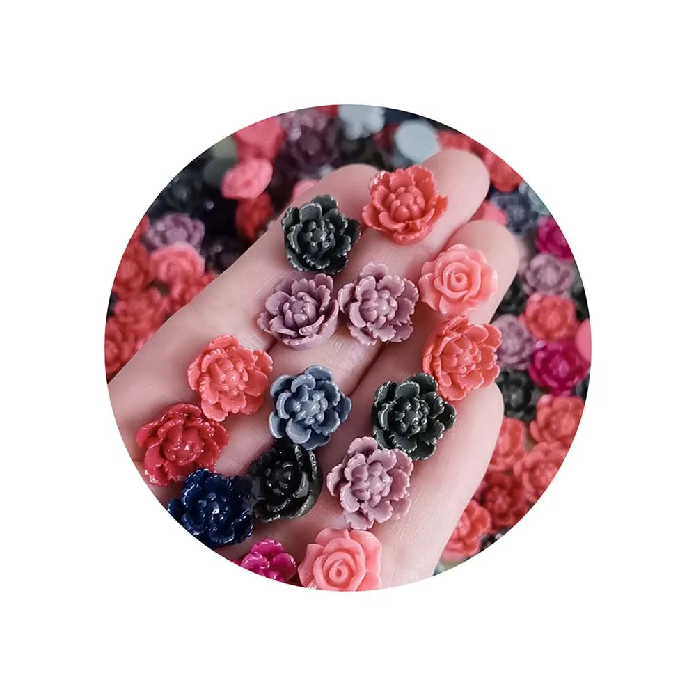 Resin Cute Colorful 14mm Rose Flower Gem Flatback Stone Applique DIY Home Figurine Scrapbook for Nail Craft Accessory