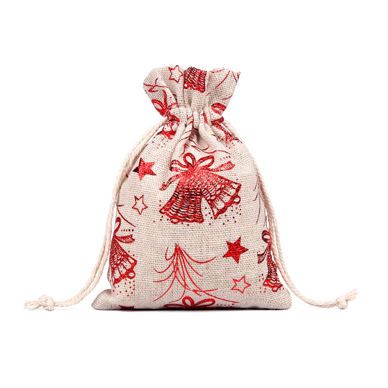 Christmas Burlap Gift Bags Small Christmas Candy Gift Bags Christmas Jute Linen Drawstring Bags Sack Pouch