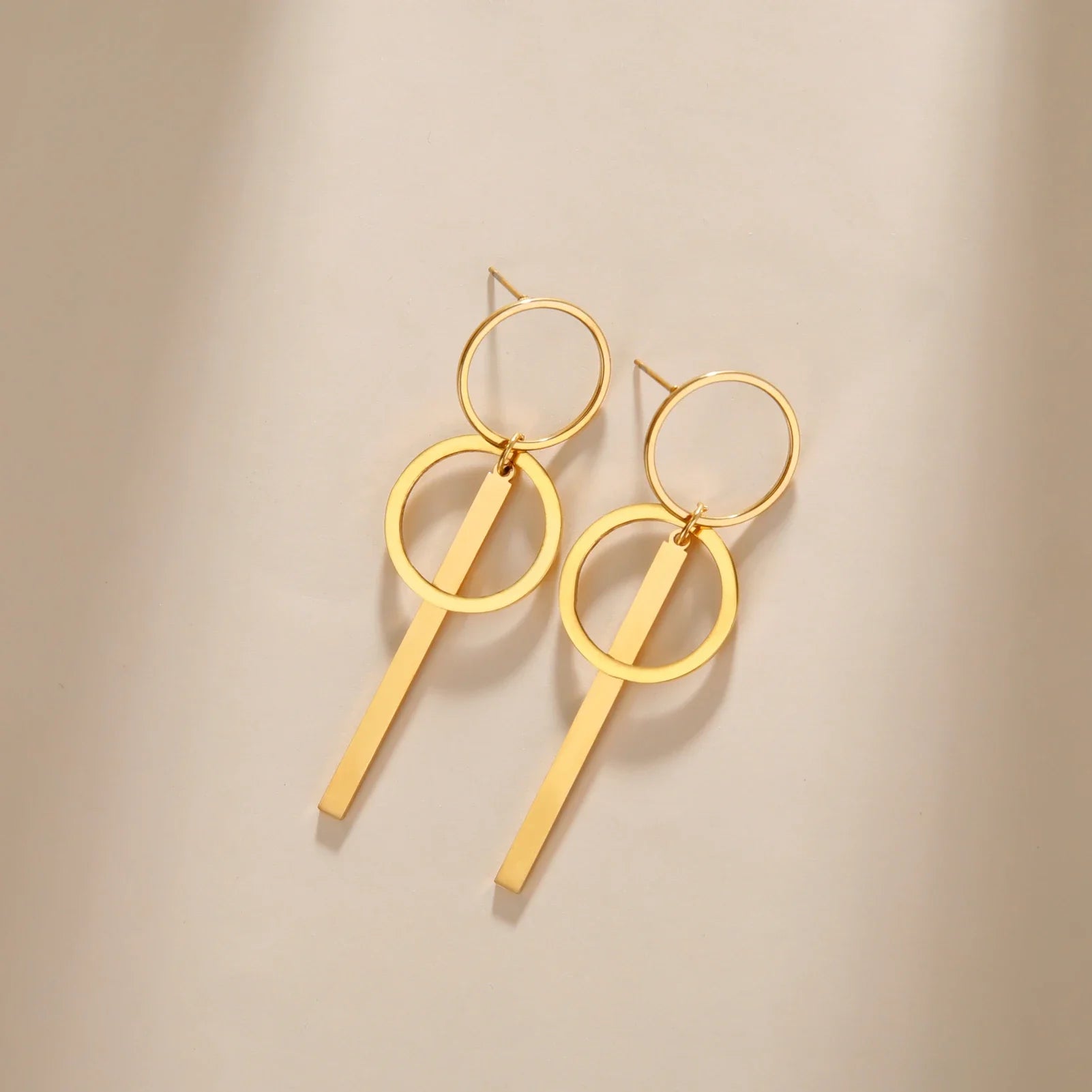 Myshape Round Long Tassel Drop Earring for Women Stainless Steel Minimalist Stud Earrings Trendy Geometric Wedding Jewelry Gift