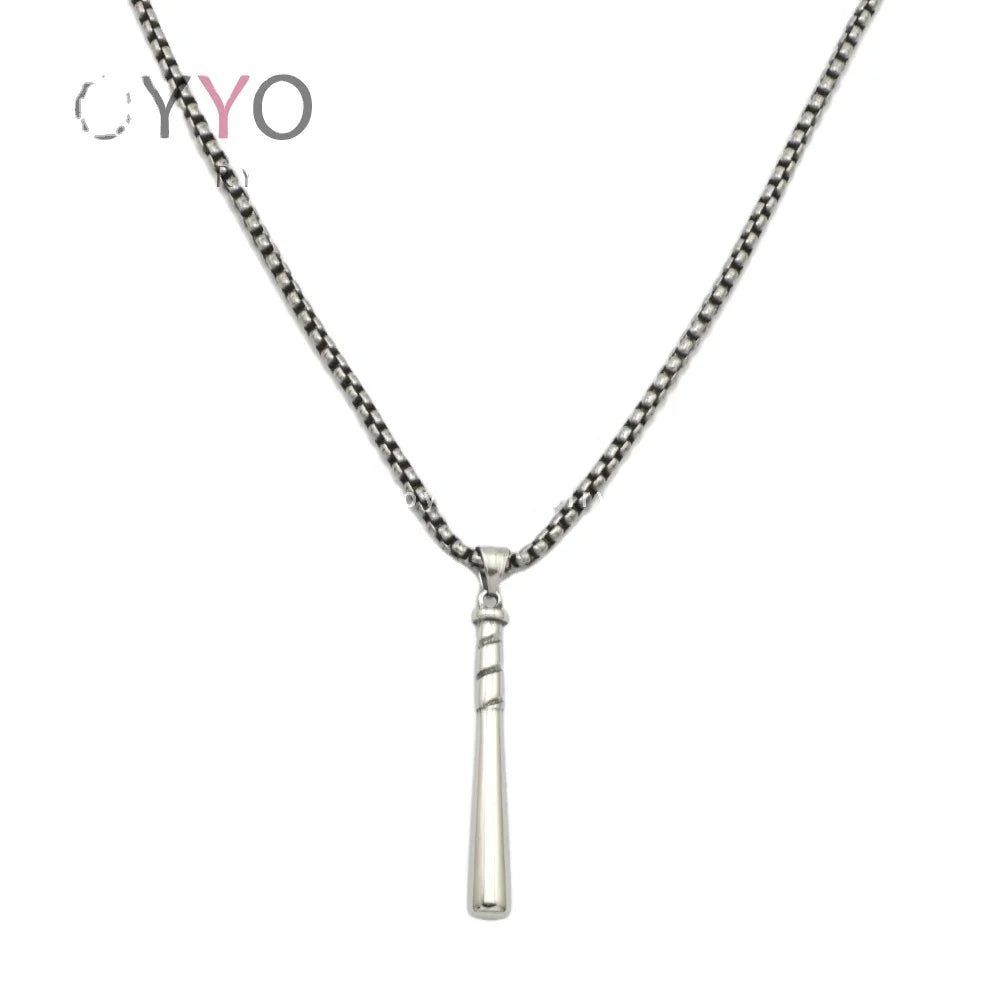 Vintage Punk Stainless Steel Baseball Bat Pendant Silver Charm for Children's Biker Necklace Baseball Jewelry