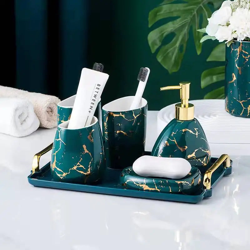 Wholesale Ceramic Decal Bathroom Accessories Set Black Luxury Black Bathroom Set Artificial Marble Bathroom Accessory Set