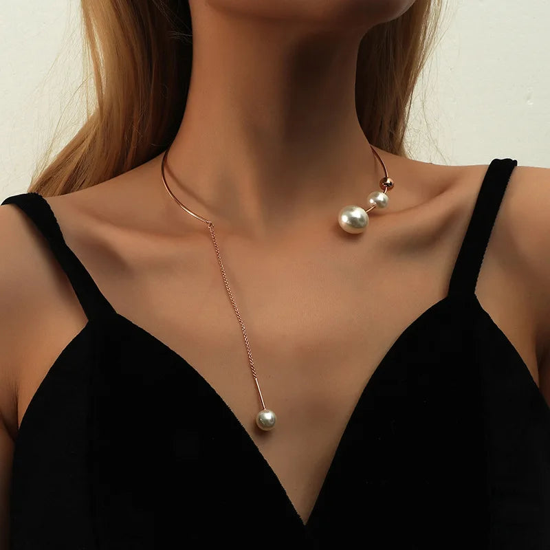 Collar De Perlas Women Wedding Jewelry Elegant Big White Imitation Pearl Choker Necklace Clavicle Chain Pearl Necklace