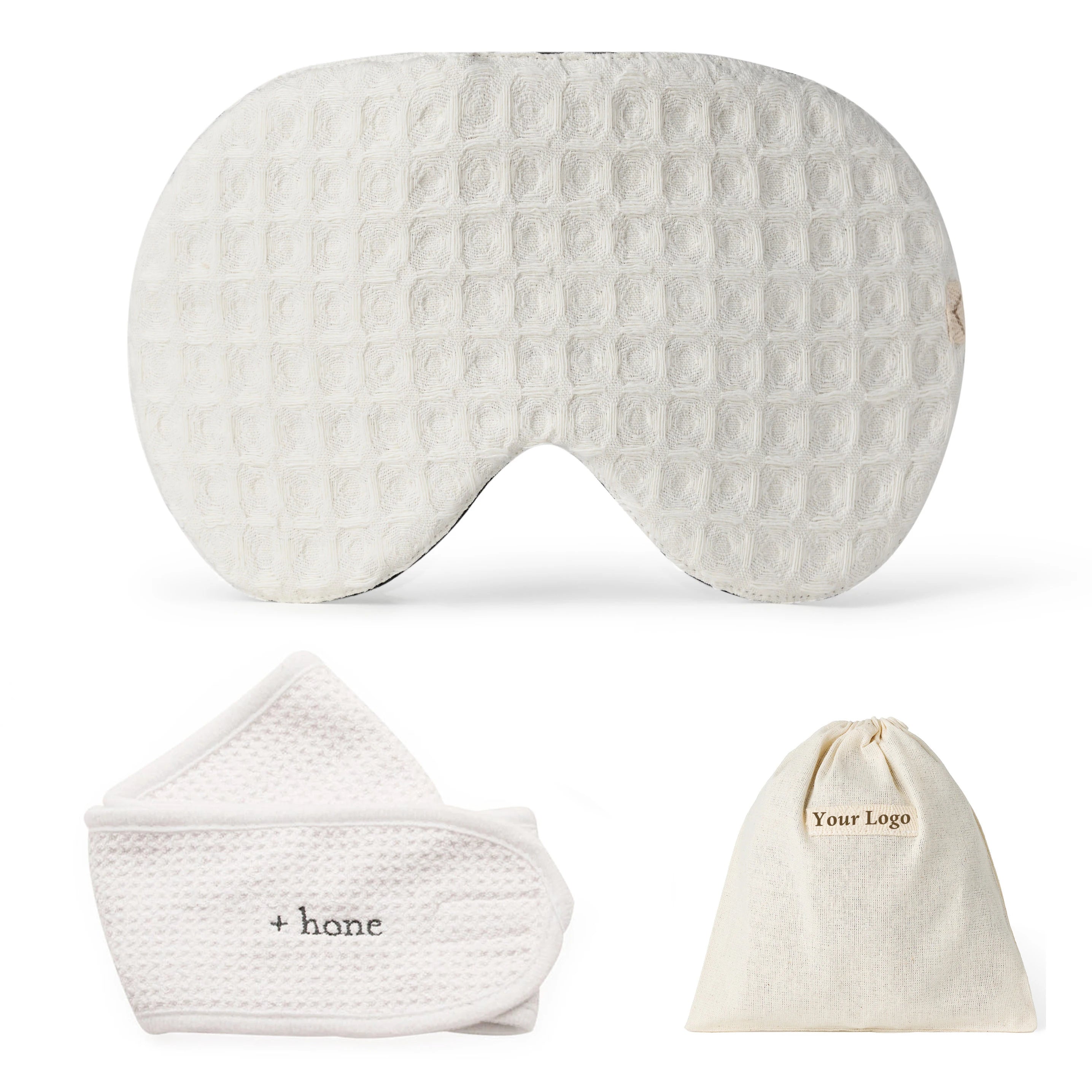 Factory Manufacturer Custom logo Reusable Adjustable Cotton Waffle Headbands Sleeping Eye Mask Set
