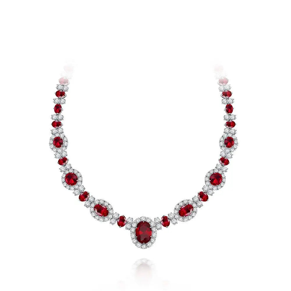 Ins Hot Sale Designs Luxury European and American Popular Synthetic Red Ruby 925 Silver Necklace