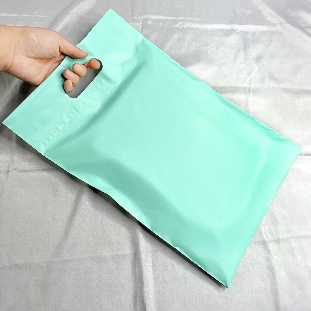 Eco-friendly Green Poly Mailer Custom logo Handle Courier Bag Clothes Package Portable Shipping Bags for Small Business