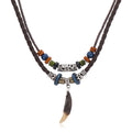 New Personality Vintage Ethnic Style Dog Tooth Pendant Beads Statement Multi-Layer Leather Rope Men's Necklace