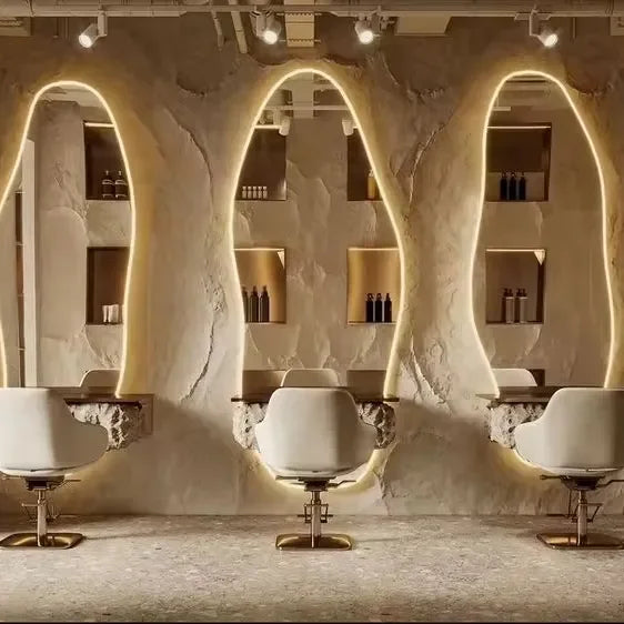 Irregular Single Wall Mount Led Mirror Glass Hair Styling Salon Mirror