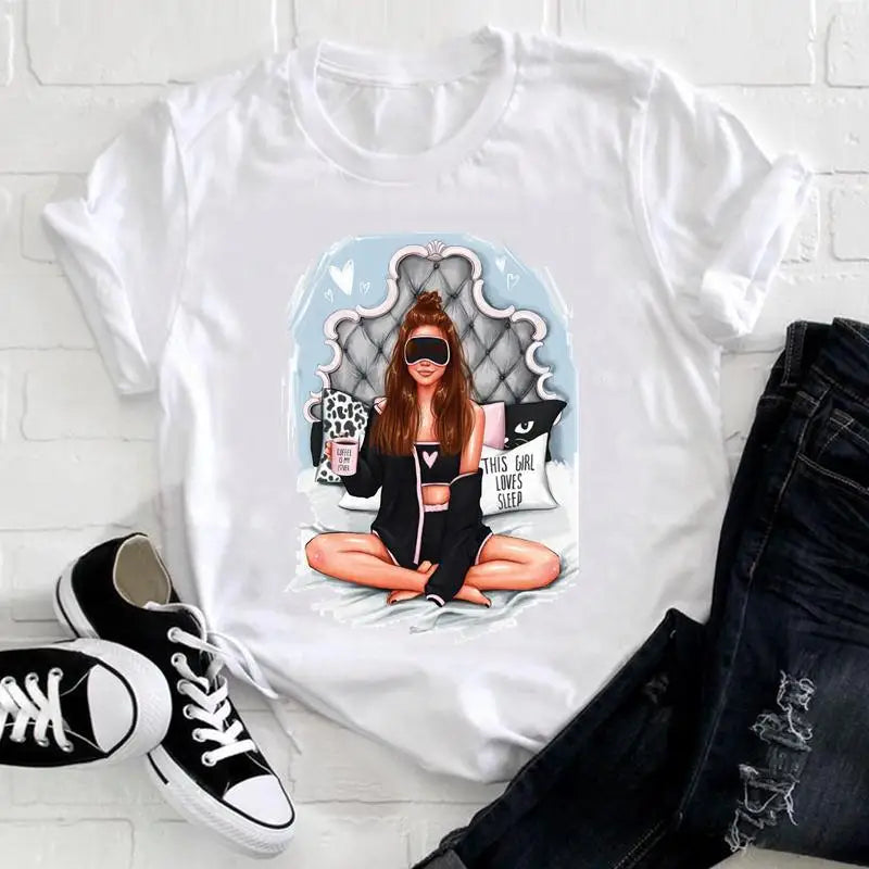 Wholesale Big Pattern Vintage Girls' T-shirt Custom Logo Graphic Print Short Sleeve Y2K Plus Size Women's Cartoon Tops T Shirt
