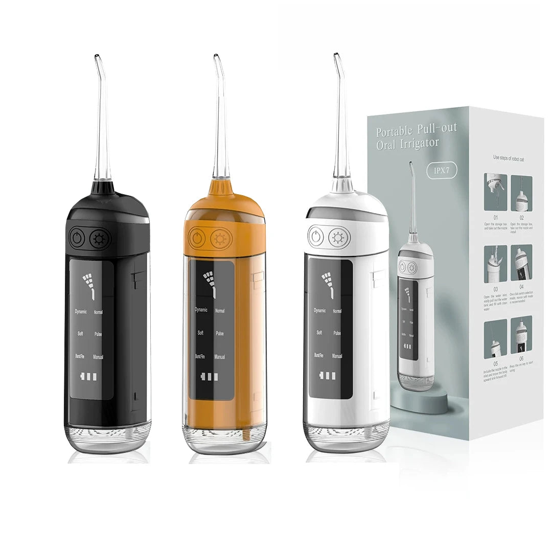 Manual Water Flosser Mini for IPX7 Waterproof 6 Modes 4 Nozzles Travel Home Use Portable Rechargeable Tooth Cleaner