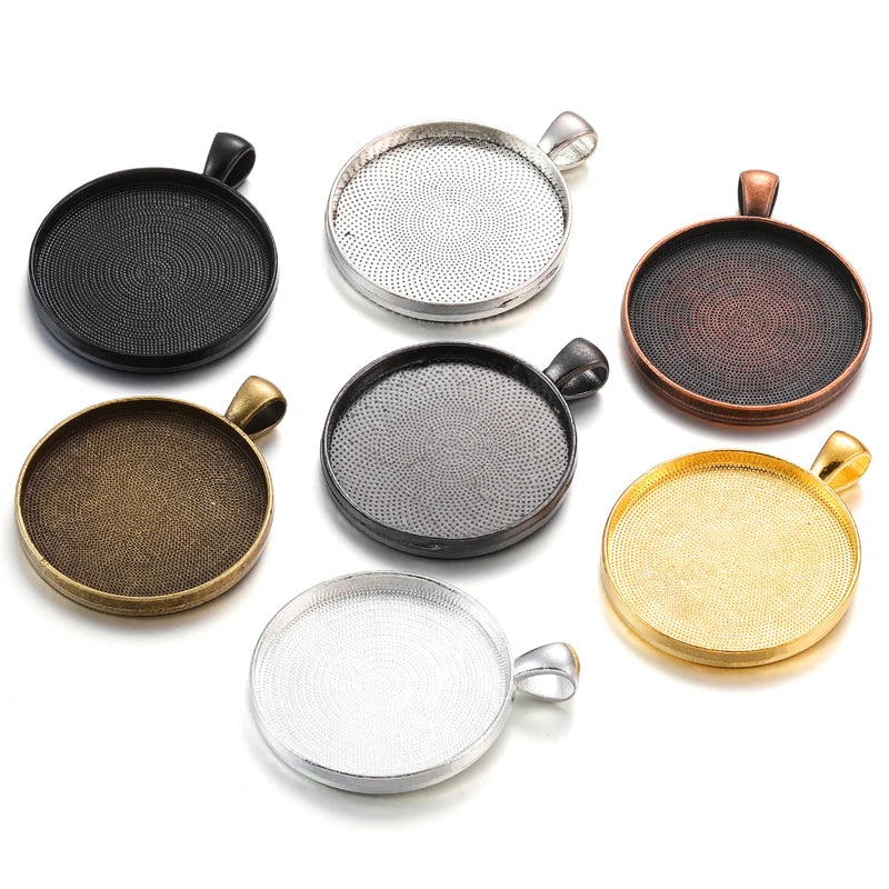 7 Colors 30mm Necklace Pendant Setting Cabochon Cameo Base Tray Bezel Blank Fit 30mm Cabochons Jewelry Making C15
