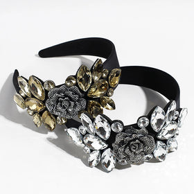 Solid Color Rhinestone Satin Fabric Hair Ribbons Temperament Hairband Sparkling Diademas Simple Unique Hair Accessories Women