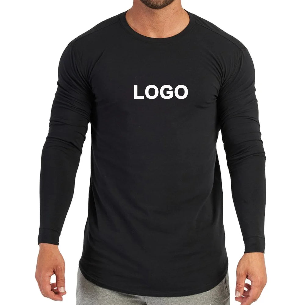 OEM Camiseta Fitness Athletic Wear Fitted Tshirt Compression Shirts 95 Cotton 5 Elastane T-Shirt Gym Long Sleeve T Shirt Custom