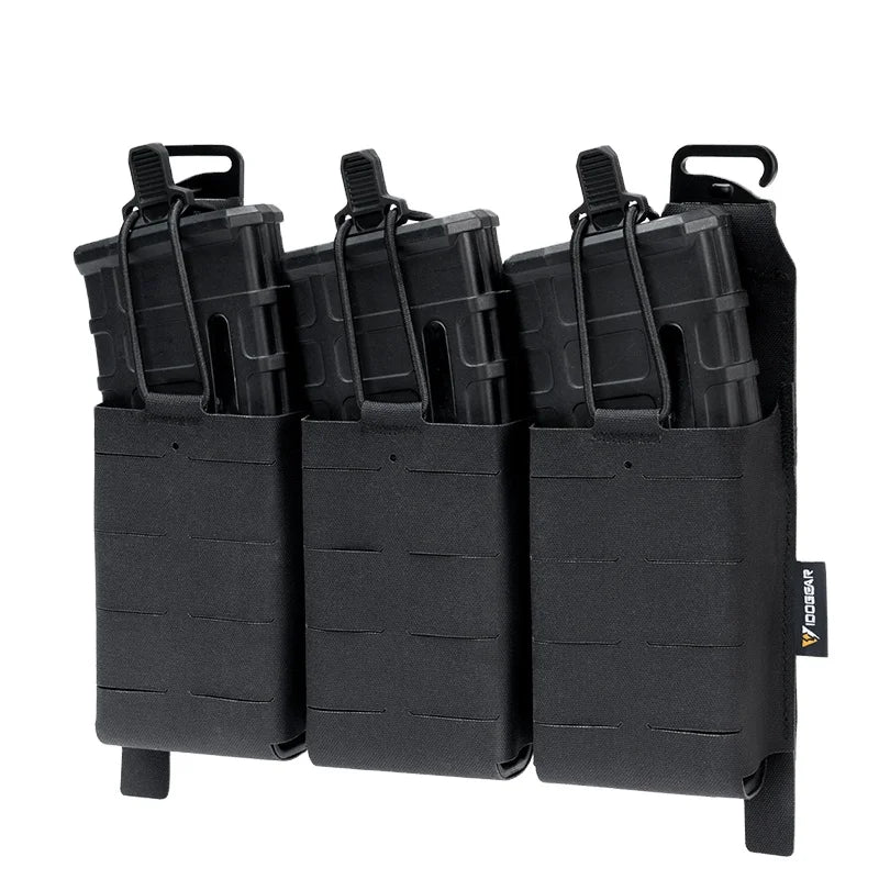 IDOGEAR 500D Nylon Ferro KTAR 5.56 Triple Mag Pouch Placard Hook Front Flap Panel Tactical Triple Magazine Pouch for 5.56 Mags