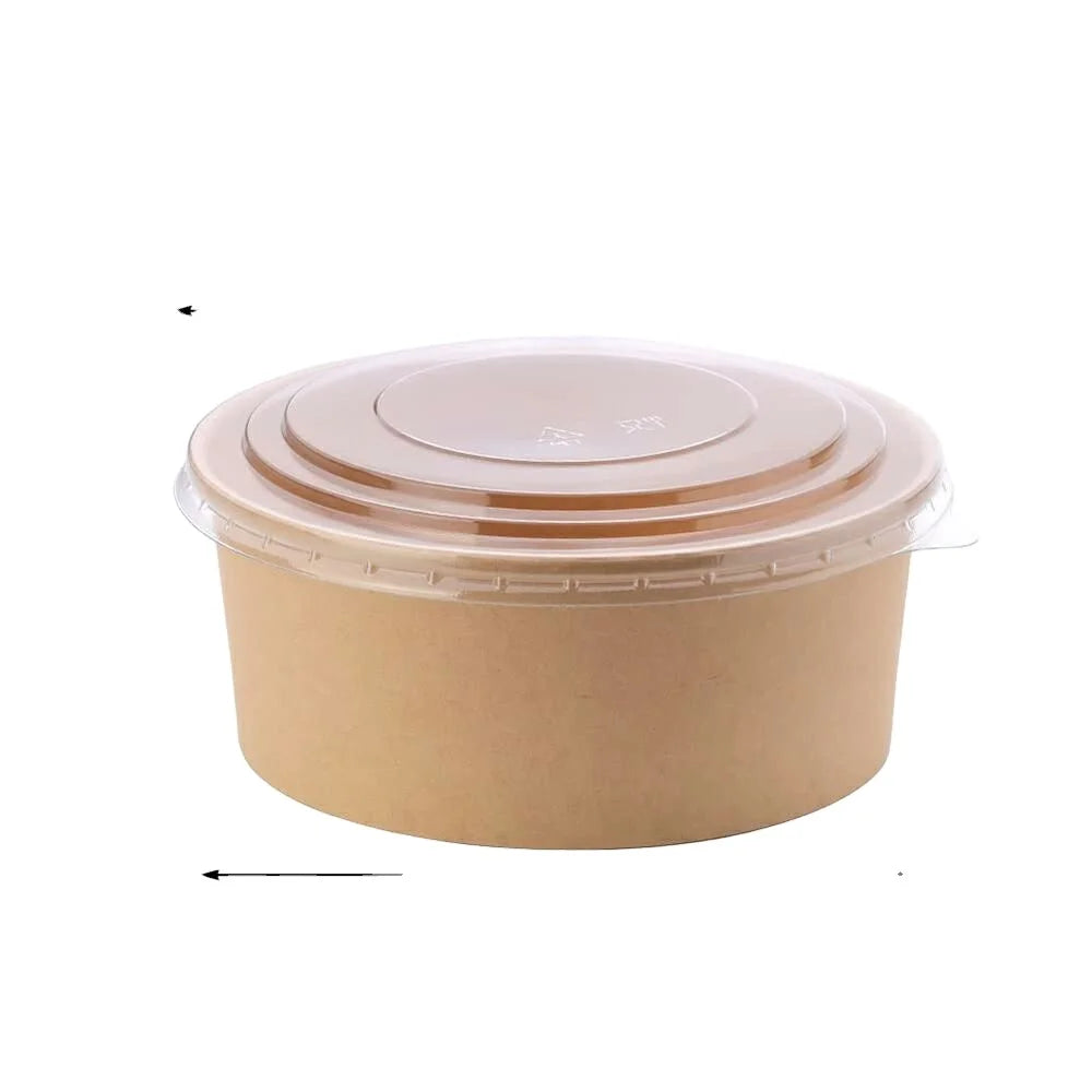 Custom logo 24oz 750ml Disposable Take Away Kraft Paper Salad Round Bowl